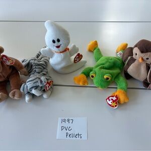 Rare pvc pellets- 5 ty beanie babies from 97 (Bongo, Legs, Hoot, Prance, Spooky)